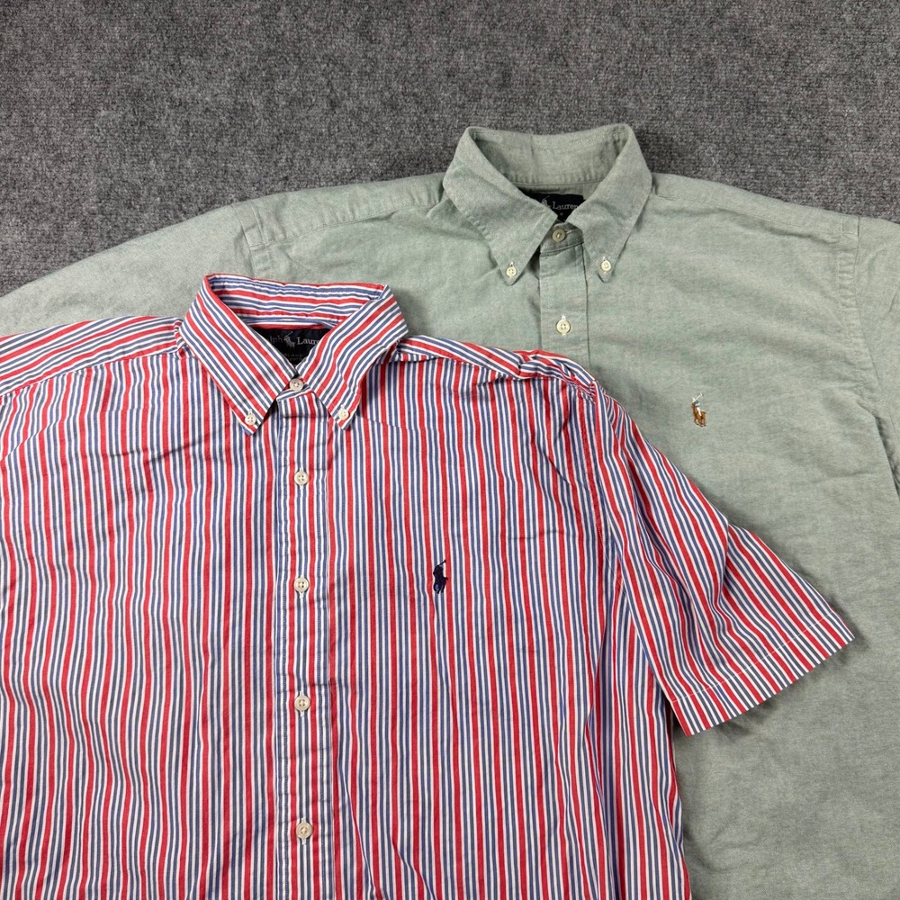 Ralph Lauren Button Down Mens M Multi Stripe Green 2 Pack Blake Cotton Shirt